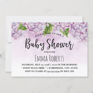 Baby Shower Elegant Purple Hydrangea Floral Invitation
