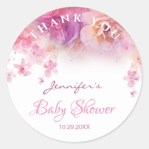 Baby Shower Elegant Watercolor Art Flowers Roses Classic Round Sticker