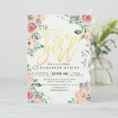 Baby Shower Elegant Watercolor Floral Gold Script Invitation (Standing Front)