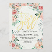 Baby Shower Elegant Watercolor Floral Gold Script Invitation (Front/Back)
