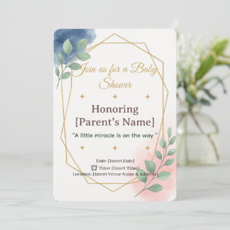 Baby Shower Elegant Watercolor with Gold Invitation