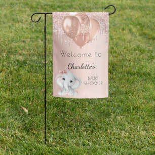 Baby Shower elephant balloons rose gold girl Garden Flag