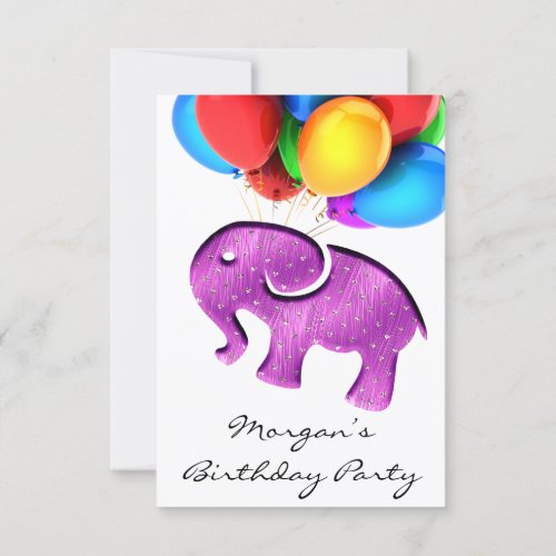 Baby Shower Elephant Berry  Rainbow Ballons White Invitation