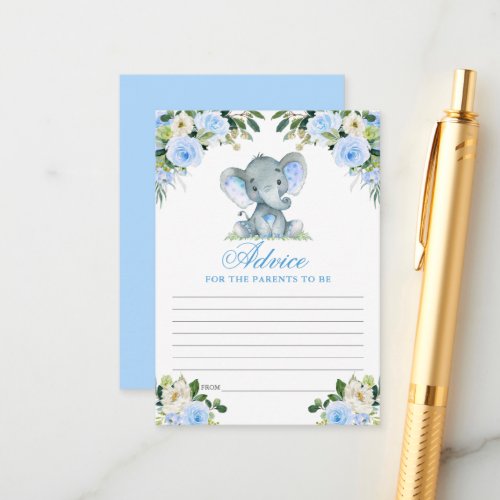 Baby Shower Elephant Blue Floral Advice Enclosure Card