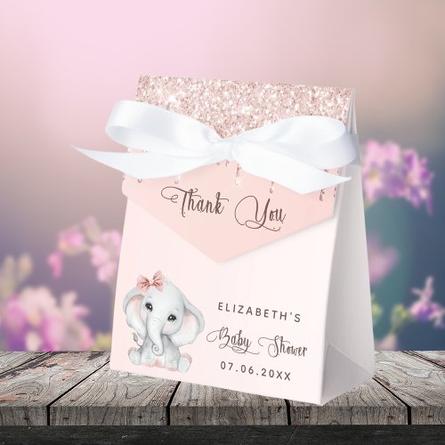 Baby Shower elephant blush rose glitter thank you Favor Boxes
