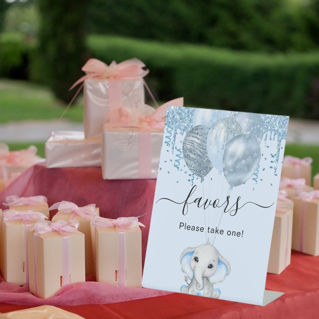 Baby Shower elephant boy blue balloons favors Pedestal Sign (Creator Uploaded)