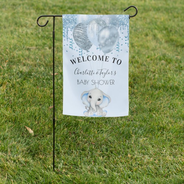 Baby Shower elephant boy blue balloons  Garden Flag (In SItu)