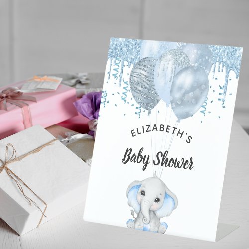 Baby Shower elephant boy blue balloons welcome Pedestal Sign