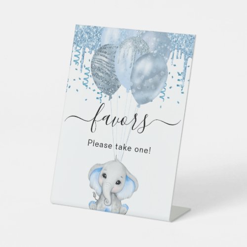 Baby Shower elephant boy blue balloons white favor Pedestal Sign