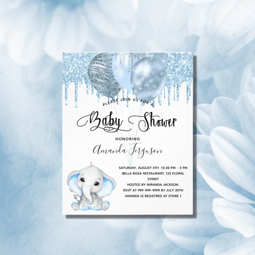 Baby Shower elephant boy blue budget invitation Flyer