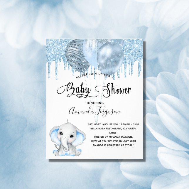 Baby Shower elephant boy blue budget invitation Flyer (Creator Uploaded)