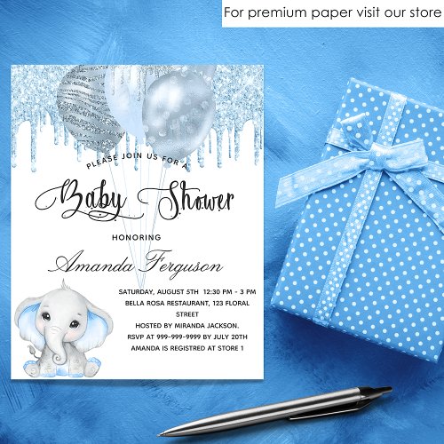 Baby Shower elephant boy blue budget invitation Flyer