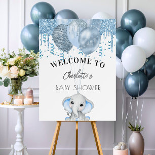 Baby Shower elephant boy blue white balloons Foam Board