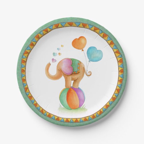 Baby Shower elephant circus whimsy art plate