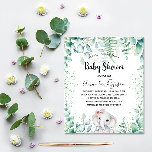 Baby Shower elephant eucalyptus budget invitation Flyer