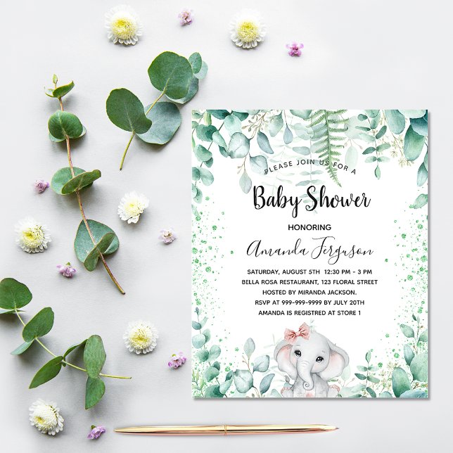 Baby Shower elephant eucalyptus budget invitation Flyer (Creator Uploaded)