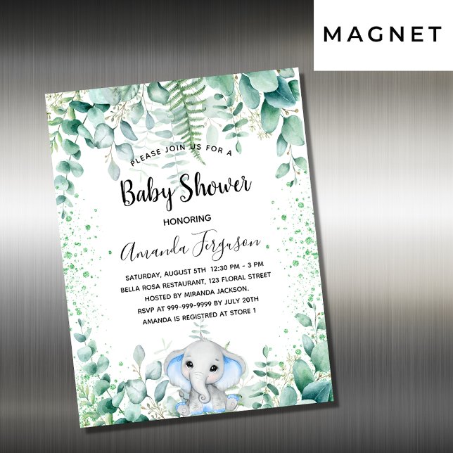 Baby Shower elephant eucalyptus magnet invitation (Creator Uploaded)