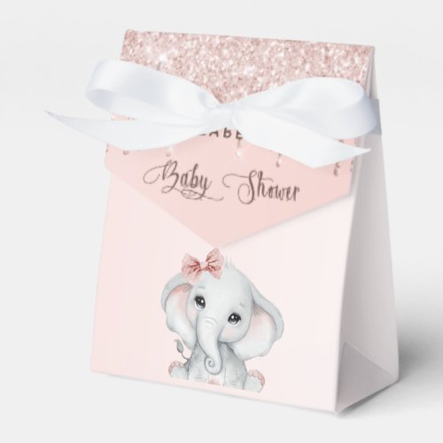 Baby Shower elephant girl blush rose gold glitter Favor Boxes