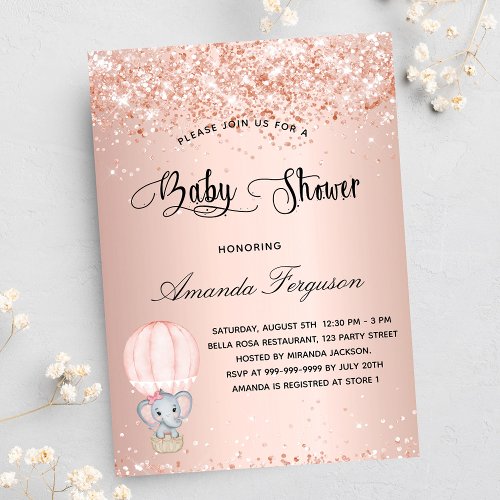 Baby Shower elephant girl hot air balloon luxury Invitation