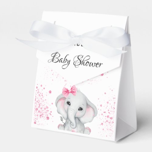 Baby Shower elephant girl pink glitter white Favor Boxes