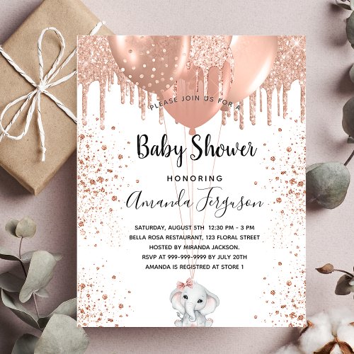 Baby Shower elephant girl rose budget invitation Flyer