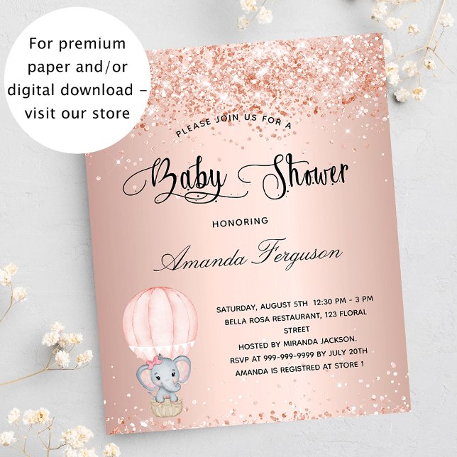 Baby Shower elephant girl rose budget invitation Flyer (Creator Uploaded)