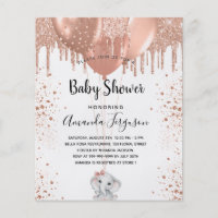 Baby Shower elephant girl rose gold glitter budget Flyer