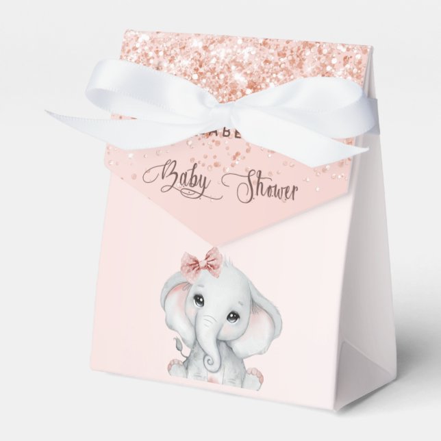 Baby Shower elephant girl rose gold glitter  Favor Boxes (Front Side)