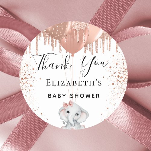 Baby Shower elephant girl rose gold glitter thanks Classic Round Sticker