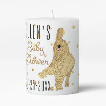 Baby Shower Elephant Gold 3 x 4" Pillar Candle