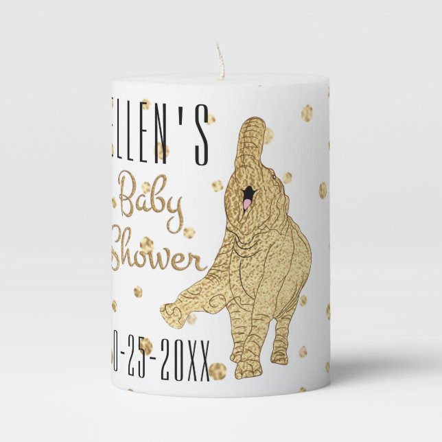 Baby Shower Elephant Gold 3 x 4" Pillar Candle (Front)