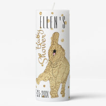 Baby Shower Elephant Gold Pillar 3 x 8" Candle