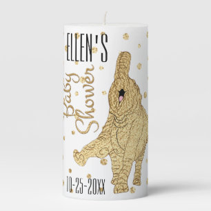 Baby Shower Elephant Gold Pillar Candle