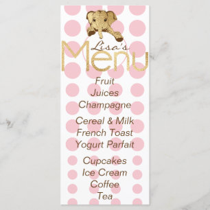 Baby Shower Elephant Gold Pink Menu
