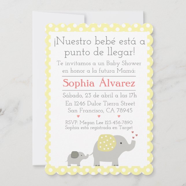 Baby Shower Elephant/Invitación Elefantes   Invitation (Front)