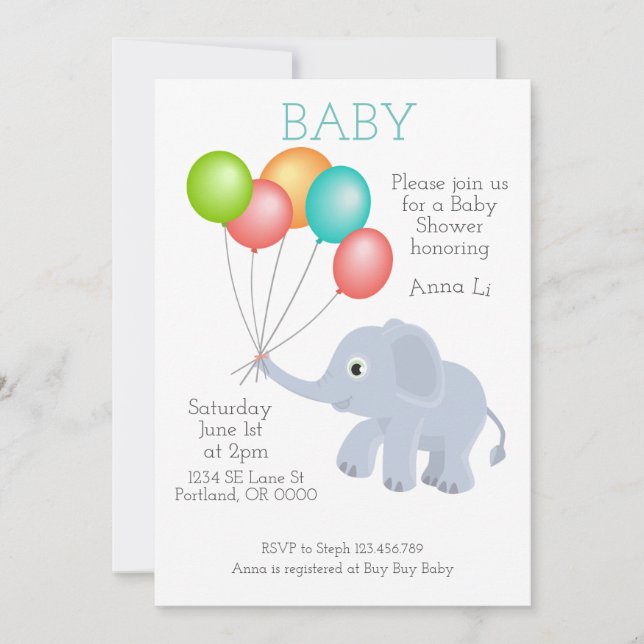 Baby Shower Elephant Invitation (Front)