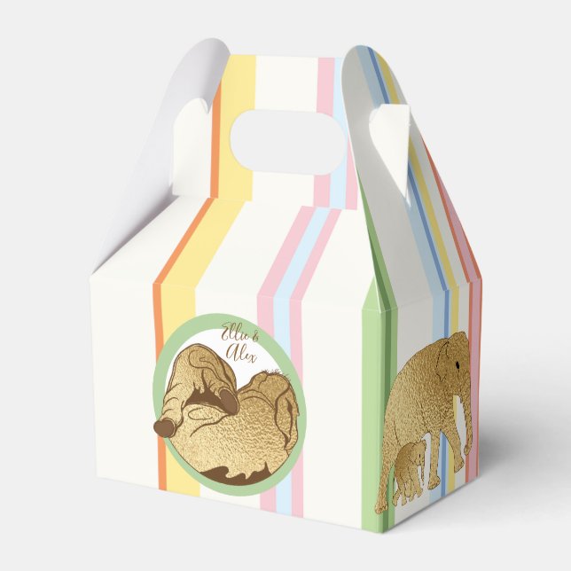 Baby Shower Elephant Mom and Baby Stripes Favor Boxes (Front Side)