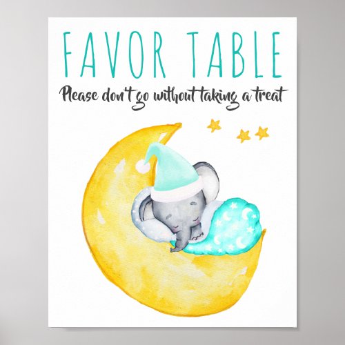 Baby Shower Elephant on the Moon Favor Table Sign