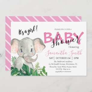 Baby Shower Elephant pink Announcement