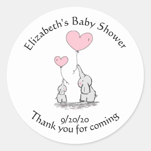 Baby Shower Elephant Pink Balloon Thank you Favor Classic Round Sticker