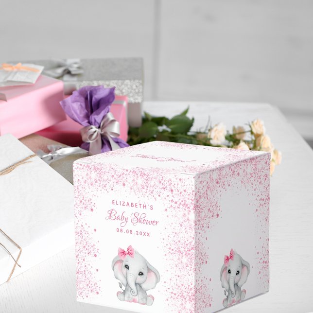 Baby Shower elephant pink glitter girl Favor Boxes (Creator Uploaded)
