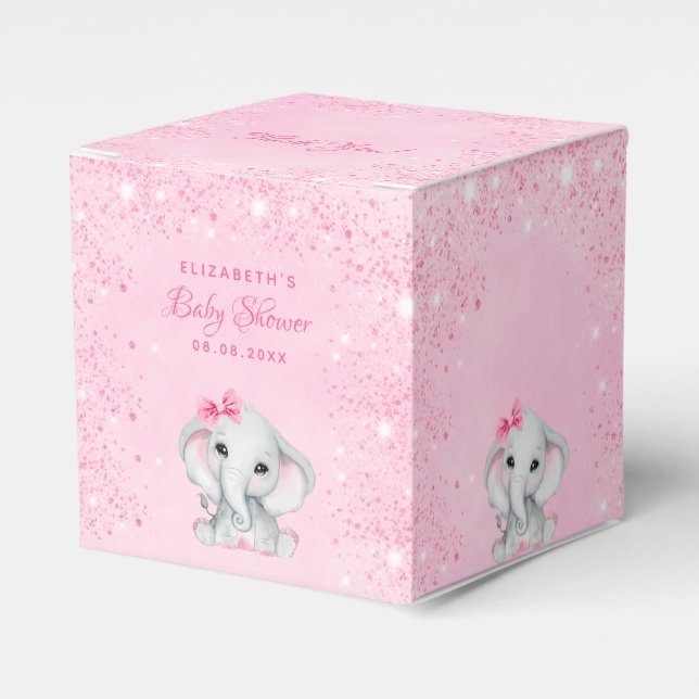 Baby Shower elephant pink glitter girl name Favor Boxes (Front Side)