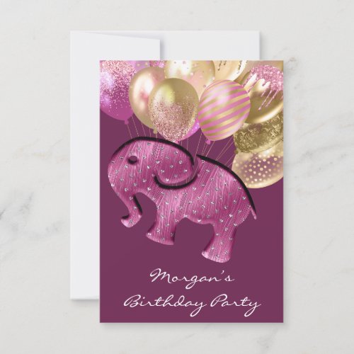 Baby Shower Elephant pink gold Ballon Marsala fun Invitation