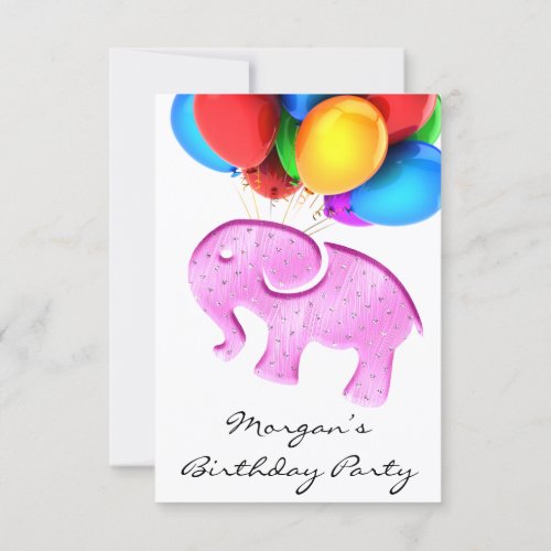 Baby Shower Elephant Pink Rainbow Ballons White Invitation