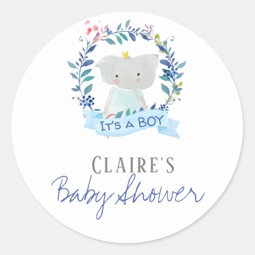 Baby Shower Elephant Prince Classic Round Sticker