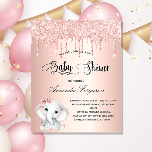 Baby Shower elephant rose girl budget invitation Flyer