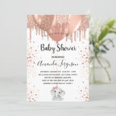 Baby Shower elephant rose gold balloons girl Invitation (Standing Front)
