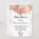 Baby Shower elephant rose gold balloons girl Invitation (Front)