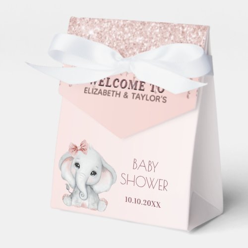 Baby Shower elephant rose gold blush pink glitter Favor Boxes