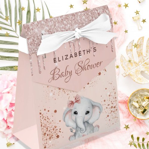 Baby Shower elephant rose gold blush pink glitter Favor Boxes